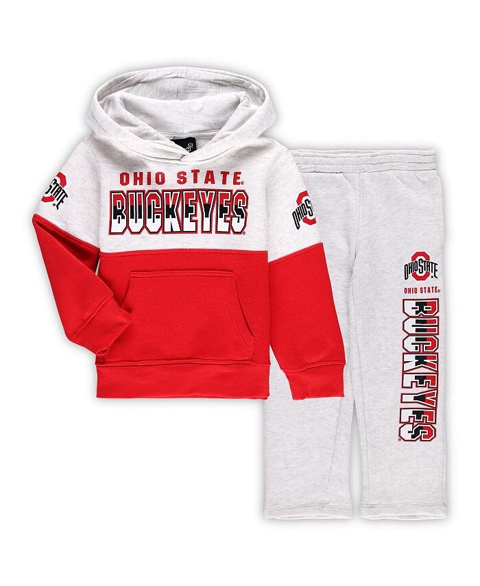 

Комплект из пуловера и брюк с капюшоном и брюками Heather Grey, Scarlet Ohio State Buckeyes Playmaker для мальчиков и девочек дошкольного возраста Outerstuff, серый