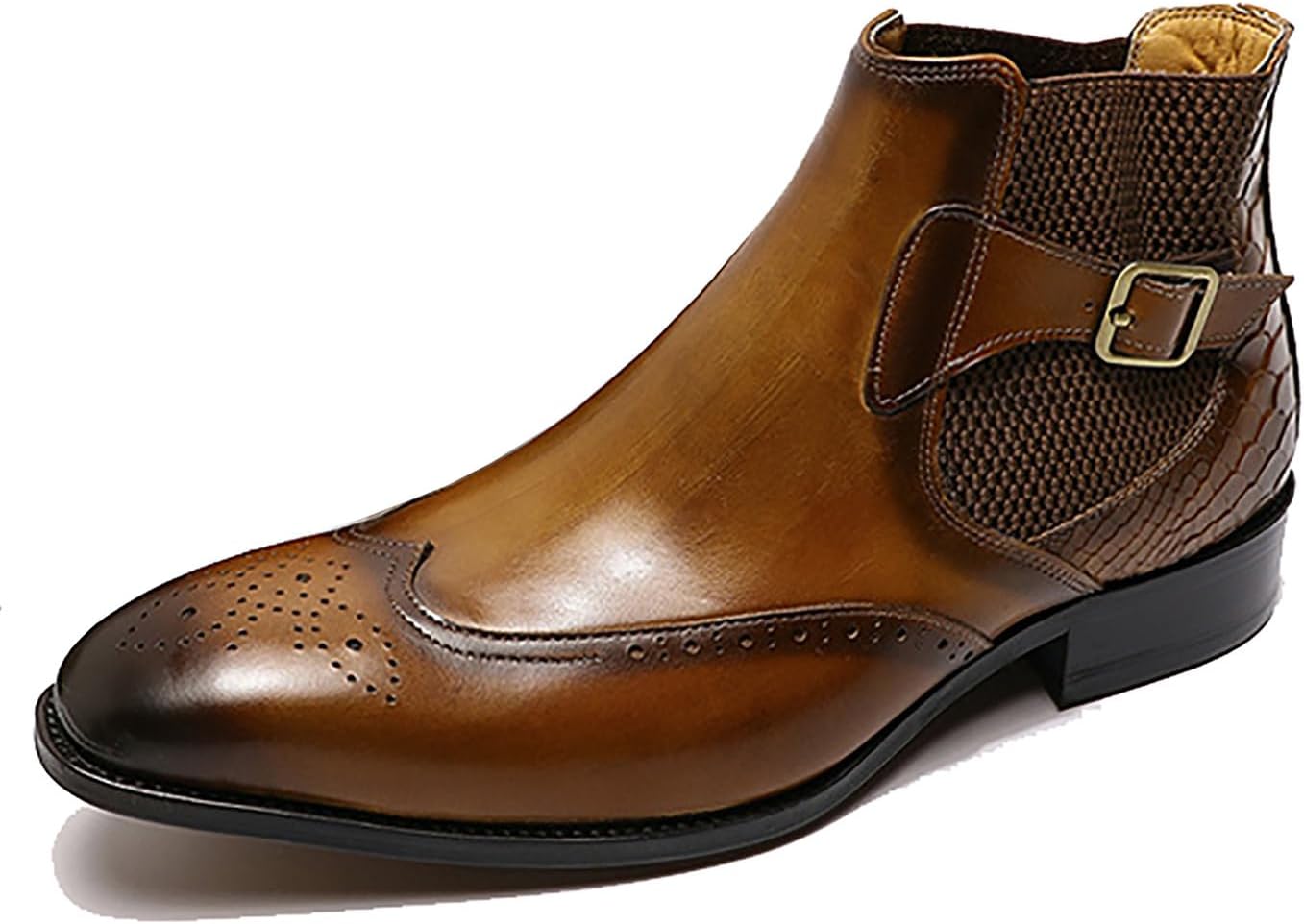 

Мужские повседневные сапоги Santimon Chelsea, кожаные ботинки на щиколотке с пряжкой, броги с крылышками, зауженный носок, смокинговые чукка, модные для выпускного, свадьбы, деловые, вестерн, ковбойские ботинки, коричневый