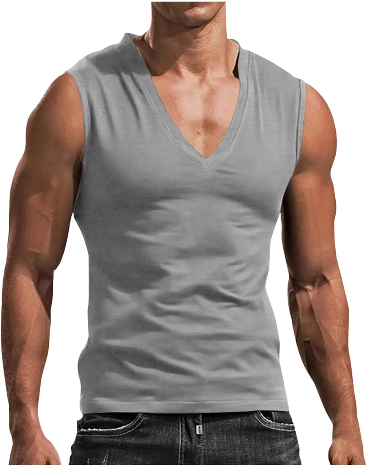 

Ymosrh Мужская пляжная майка летняя безрукавка V-образный вырез майка для мужчин повседневная майка для тренировок, M-4XL