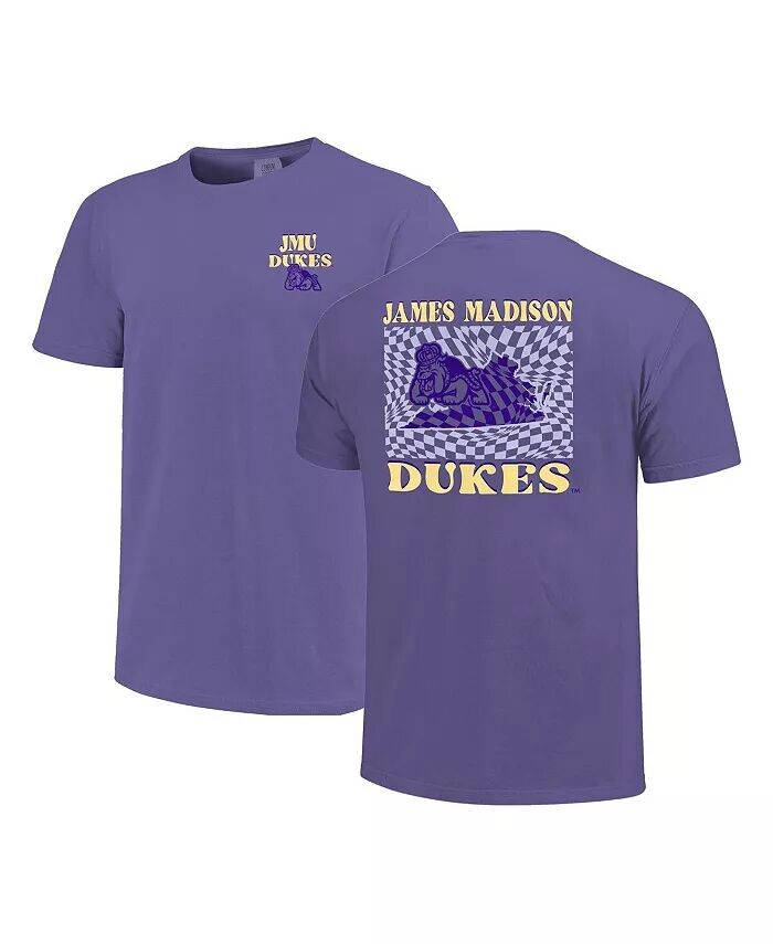 

Женская фиолетовая футболка James Madison Dukes Comfort Colors с клетчатым талисманом Image One