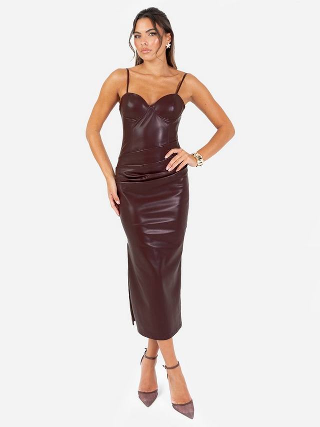 

Фактурное платье-футляр из искусственной кожи Maya Deluxe, Chocolate