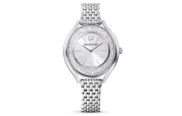 

Коллекционные женские часы на запястье Кварцевый механизм Металлический ремешок Серебристый циферблат Swarovski