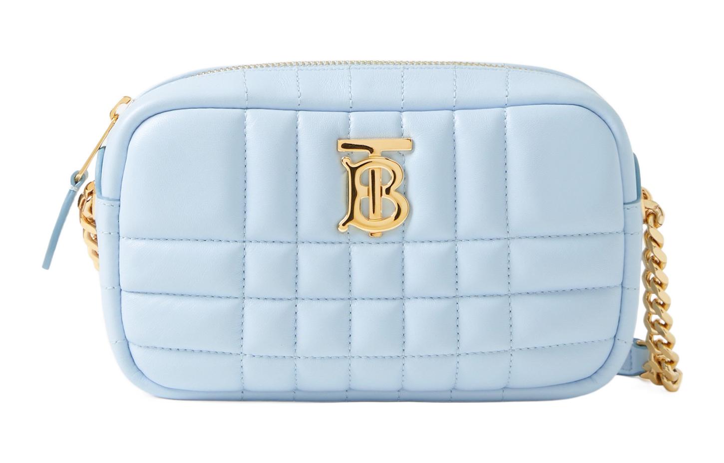 

Burberry Сумка Lola Bag из стеганой кожи для фотоаппарата, сумка через плечо, мини-сумка для женщин, светло-голубая