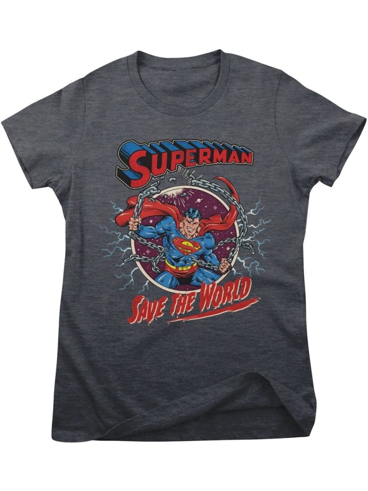 

Футболка с надписью Superman Save The World Girly Tee серого цвета Superman, Серый, Футболка с надписью Superman Save The World Girly Tee серого цвета Superman