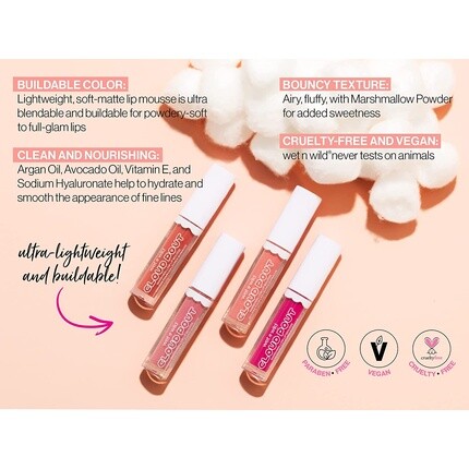 Markwins Wet N Wild Cloud Pout Marshmallow Lip Mousse Матовая жидкая губная помада с аргановым маслом, маслом авокадо и витамином Е Girl You're Whipped, Wet 'N' Wild — фото 2