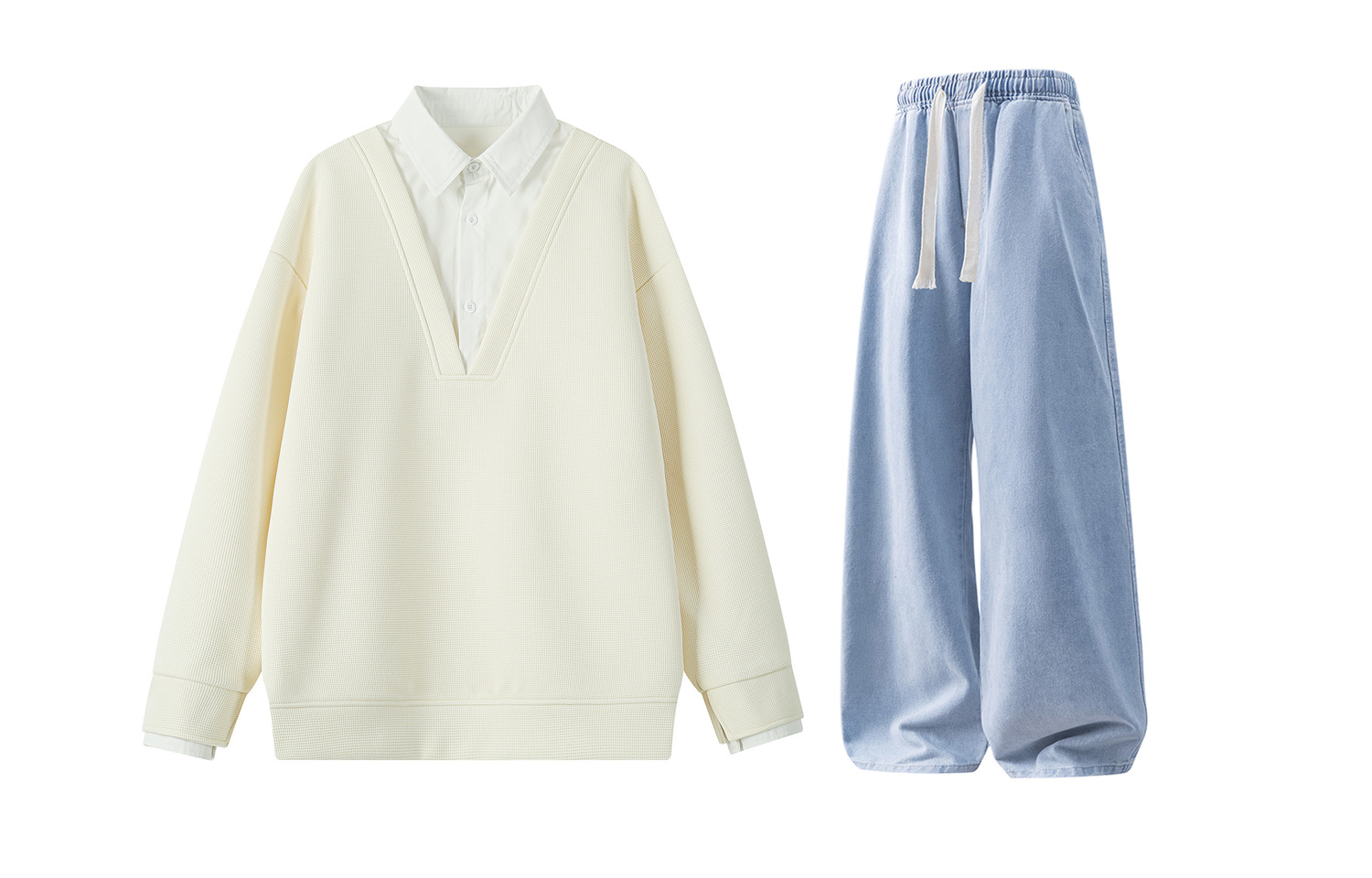 

Повседневная спортивная одежда Unisex с лацканом Lapel Moderate X1617, оранжевый top+светло-синий jeans