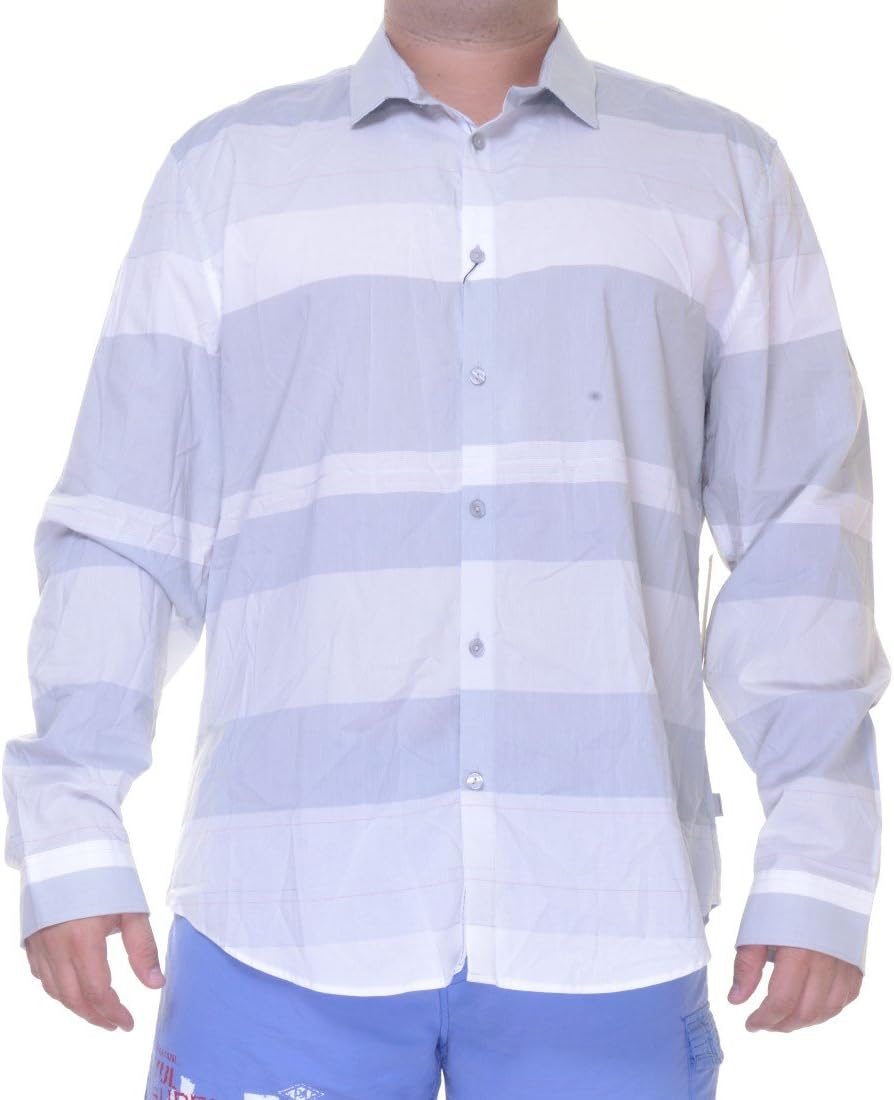 

Мужская рубашка Calvin Klein с длинным рукавом, цвет пряжи, широкая, горизонтальная, Gray Violet