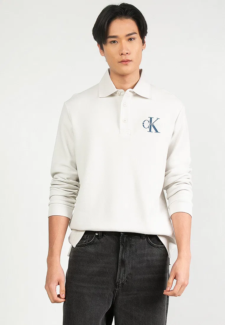 Поло, свободный крой, пике, Monologo Calvin Klein, цвет Chalk