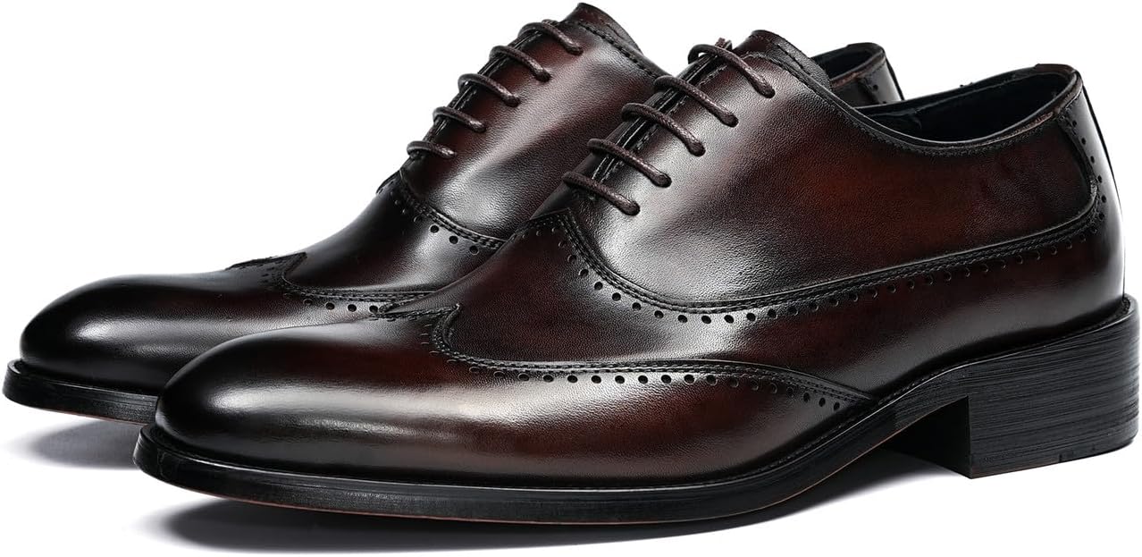 

Мужские ручные кожаные оксфорды Santimon- классические вечерние туфли с крылышками, броги с закрытым мысом, на шнуровке, для делового и повседневного стиля, выпускного и свадьбы, коричневый