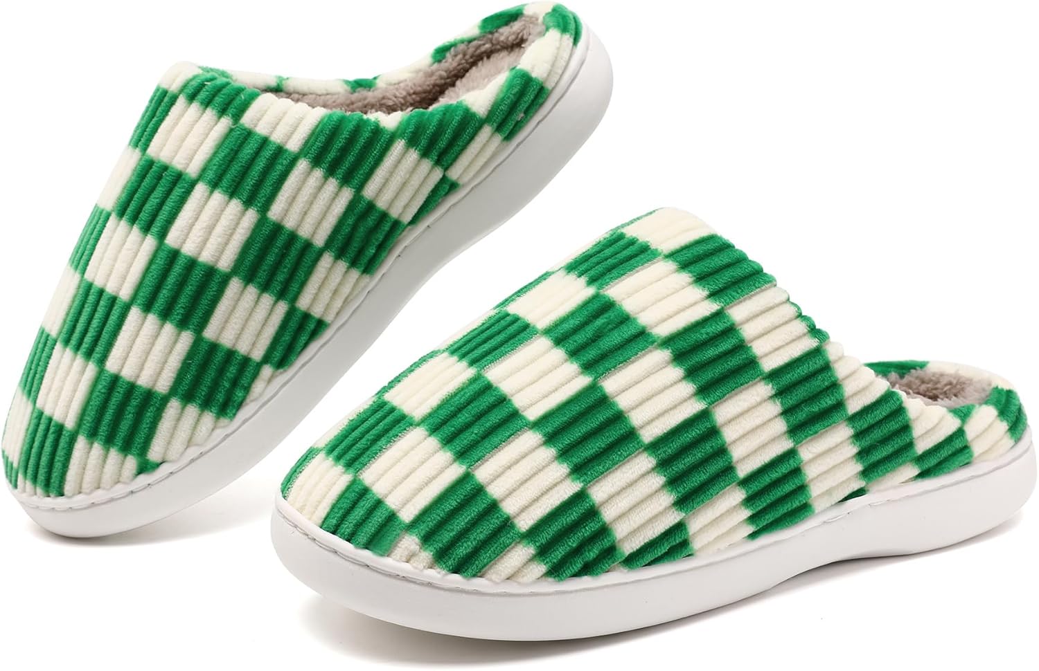 

Домашние тапочки Yueerlu для женщин и мужчин, мягкие клетчатые тапочки для мужчин и женщин с теплой подошвой из мемори-пены, для дома и улицы с подкладкой из искусственного меха, Arch Green