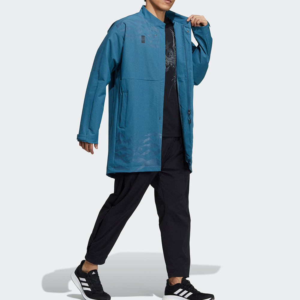 Куртка Men's adidas Wj Wv Long Jkt Martial Arts Series Pattern Mid-Length Stand Collar logo Jacket Sky Blue H39302 — фото 4