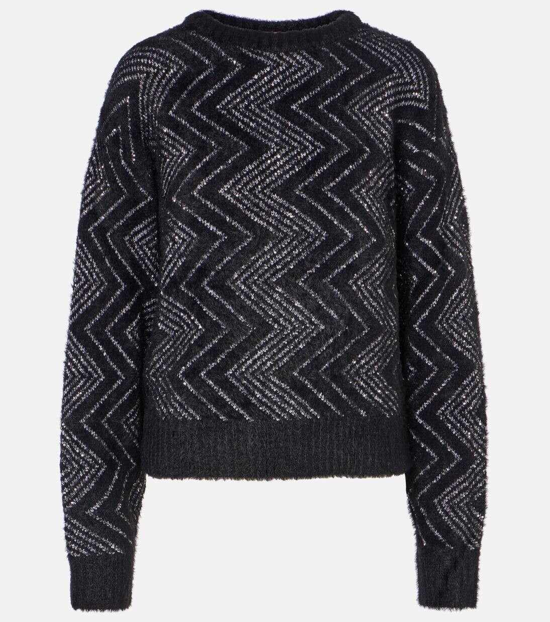 

Металлический свитер с узором «зигзаг» Missoni, цвет base black and zigzag white