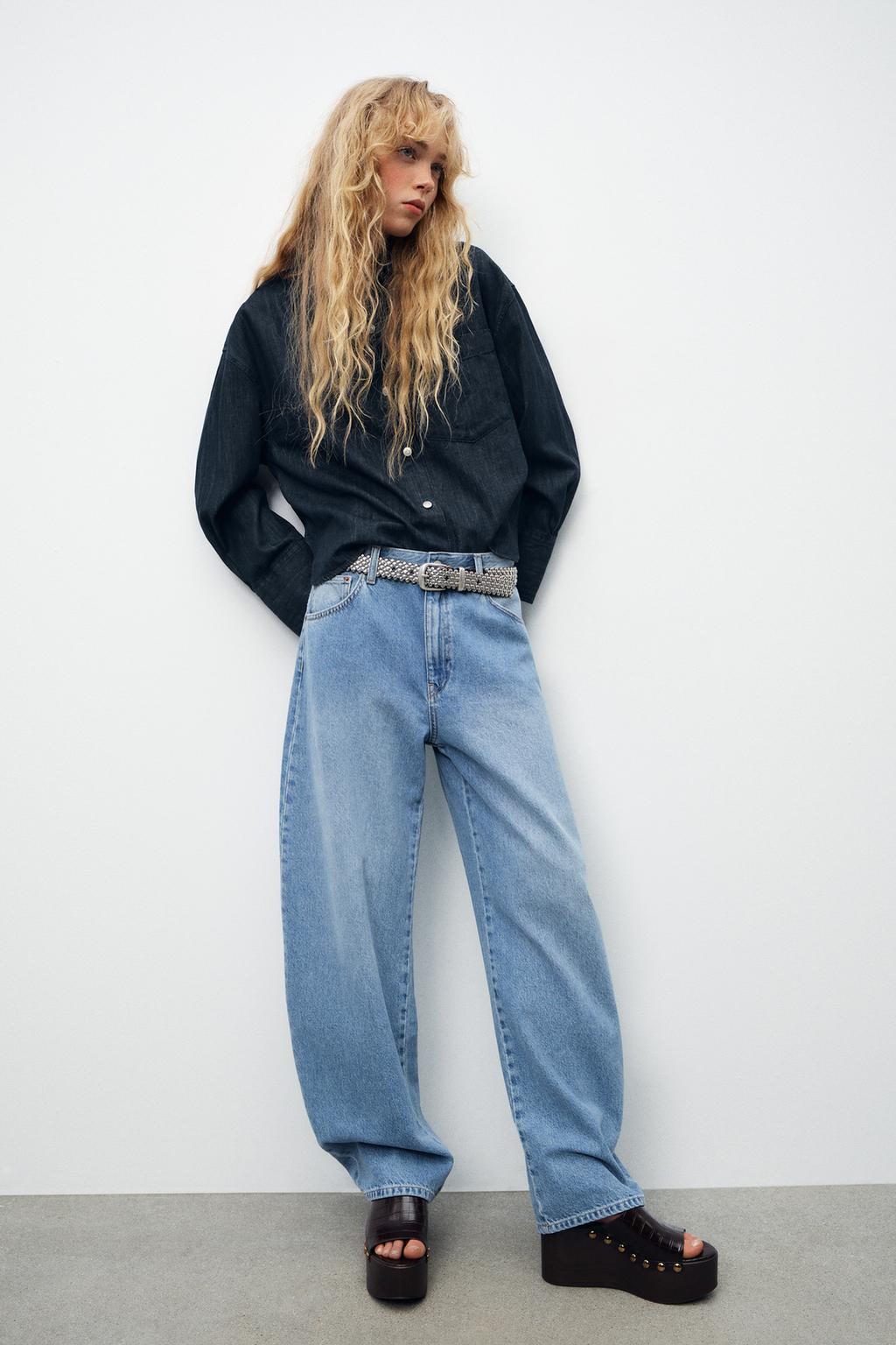 

Зауженные джинсы с высокой талией trf curve ZARA, светло-синий