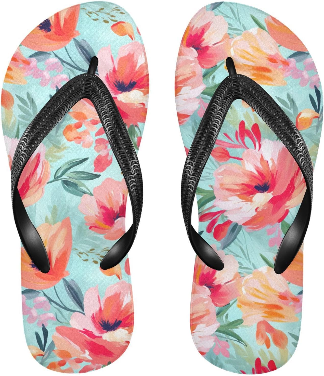 

SPRIPORT Женские и мужские летние тонкие шлепанцы с цветами мака, удобные повседневные сандалии на танкетке с мягкой стелькой и нескользящей резиновой подошвой для прогулок, пляжа и летнего отдыха, Multicoloured