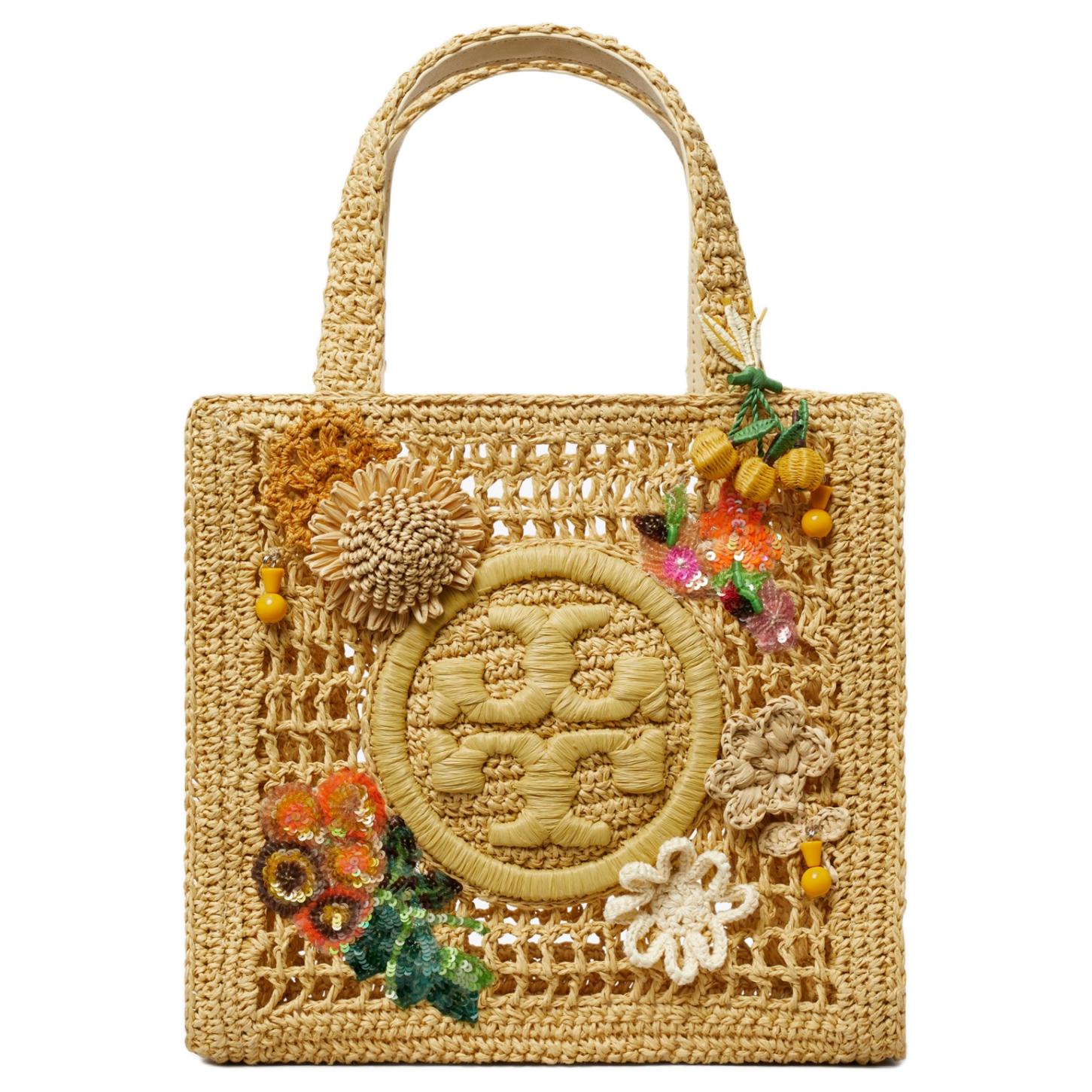 

Сумка-шоппер Ella Paper Orange Peel Raffia мини женская разноцветная TORY BURCH