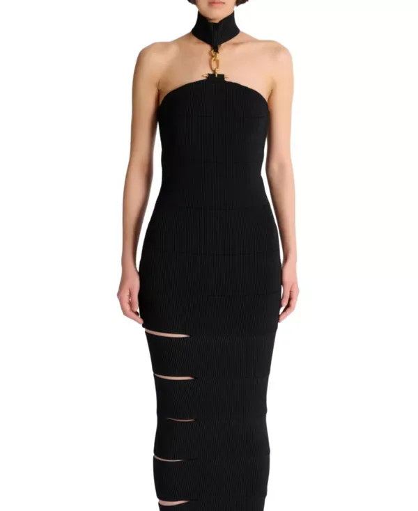 Длинное платье без рукавов с декоративной отделкой. Balmain, Black — фото 4