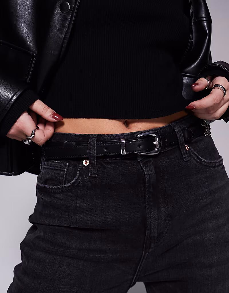 

Ремень для узких джинсов ASOS DEISGN с фурнитурой в стиле вестерн черного цвета