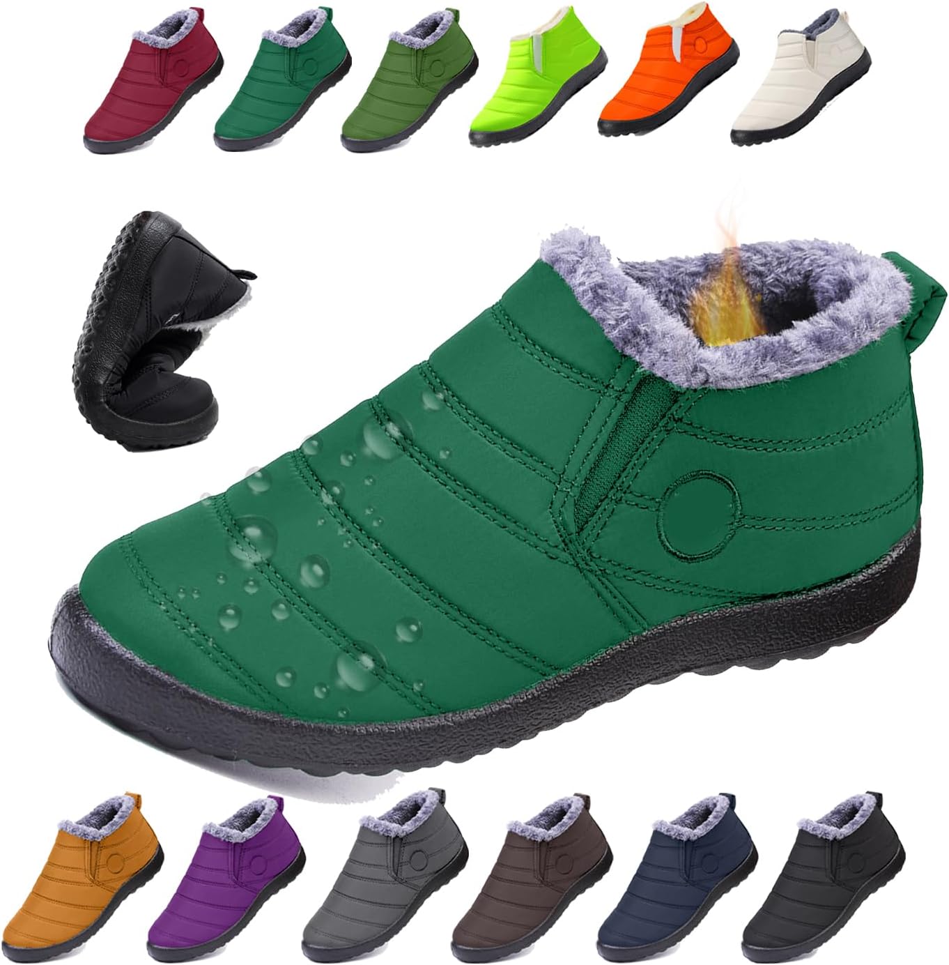 

Женские и мужские босые зимние ботинки, теплые ботильоны на снег, с противоскользящей подошвой, широкой носочной частью, с меховой подкладкой, кроссовки Generic, зеленый