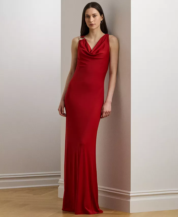 

Женское платье из джерси с отделкой кольцами и воротником-хомут Lauren Ralph Lauren, красный