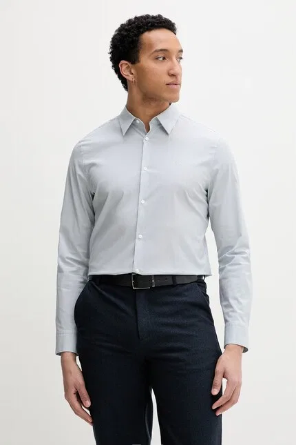 Рубашка из хлопка с эластаном slim fit Calvin Klein, зеленый