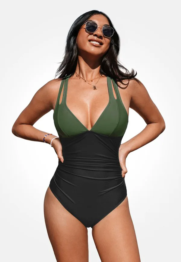 

Слитный купальник с присборенным верхом и перекрестными лямками Cupshe, Olive Black, Черный, Слитный купальник с присборенным верхом и перекрестными лямками Cupshe, Olive Black