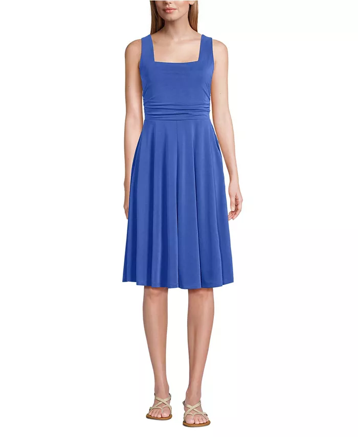 

Женское платье без рукавов из купро с силуэтом "фит-энд-флэр" Lands' End, синий