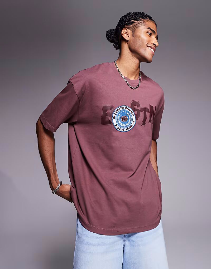 

Футболка свободного кроя ASOS DESIGN с городским значком и графикой коричневого цвета