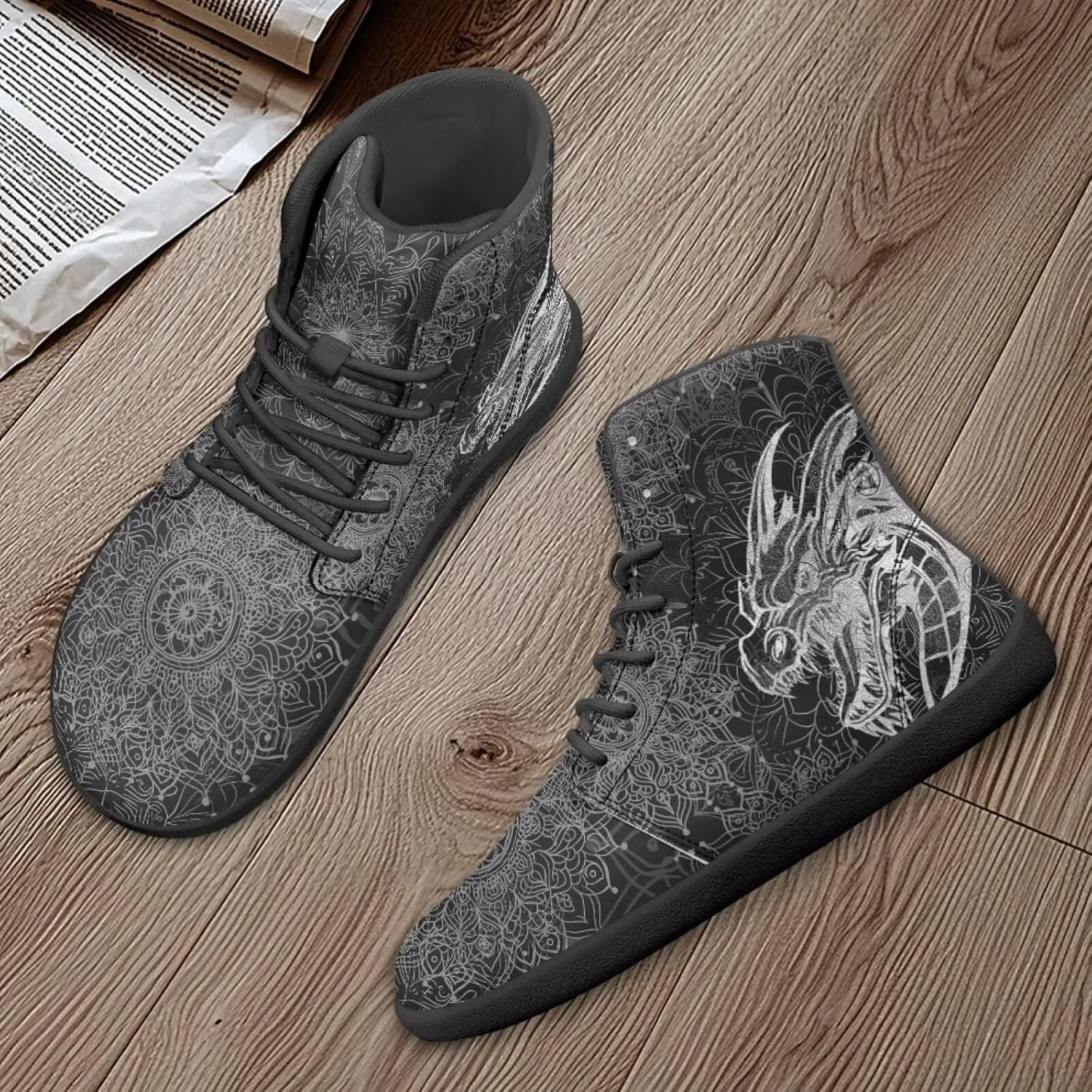 Мужские и женские босоножки Mens Wolves с высоким верхом, минималистичные кроссовки для трейл-раннинга с принтом лошади, босоножки с широкой носочной частью, кроссовки с принтом дракона Glomenade — фото 4