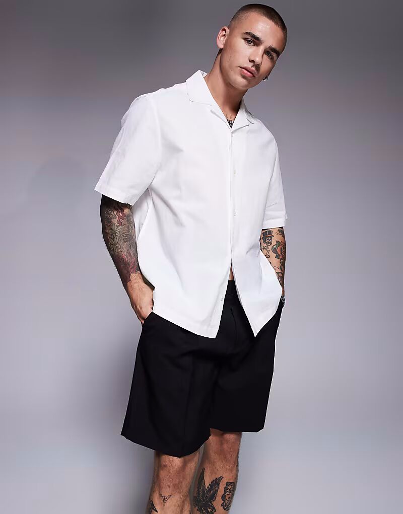 

Текстурированная рубашка ASOS DESIGN revere белого цвета