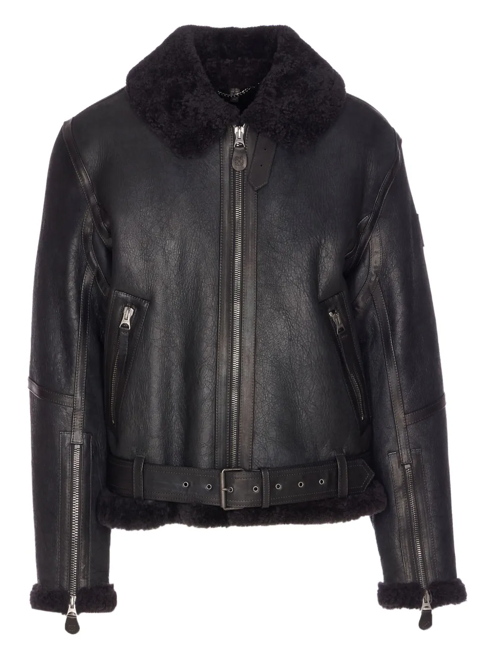 

Кожаная куртка с меховым воротником и карманом на молнии Belstaff, черный