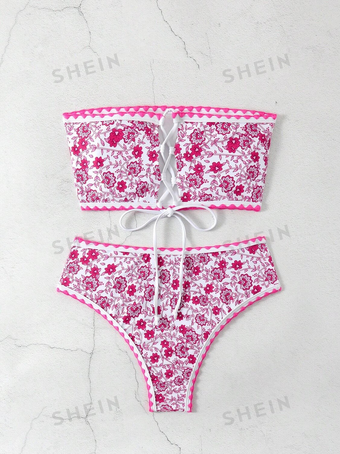 

Купальник Shein Swim BohoFeel с цветочным принтом, розовый