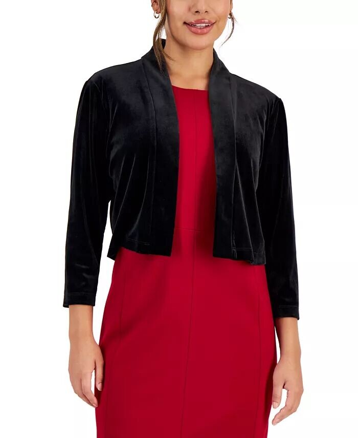 

Маленький бархатный свитер с открытым передом и рукавами 3/4 Connected, черный