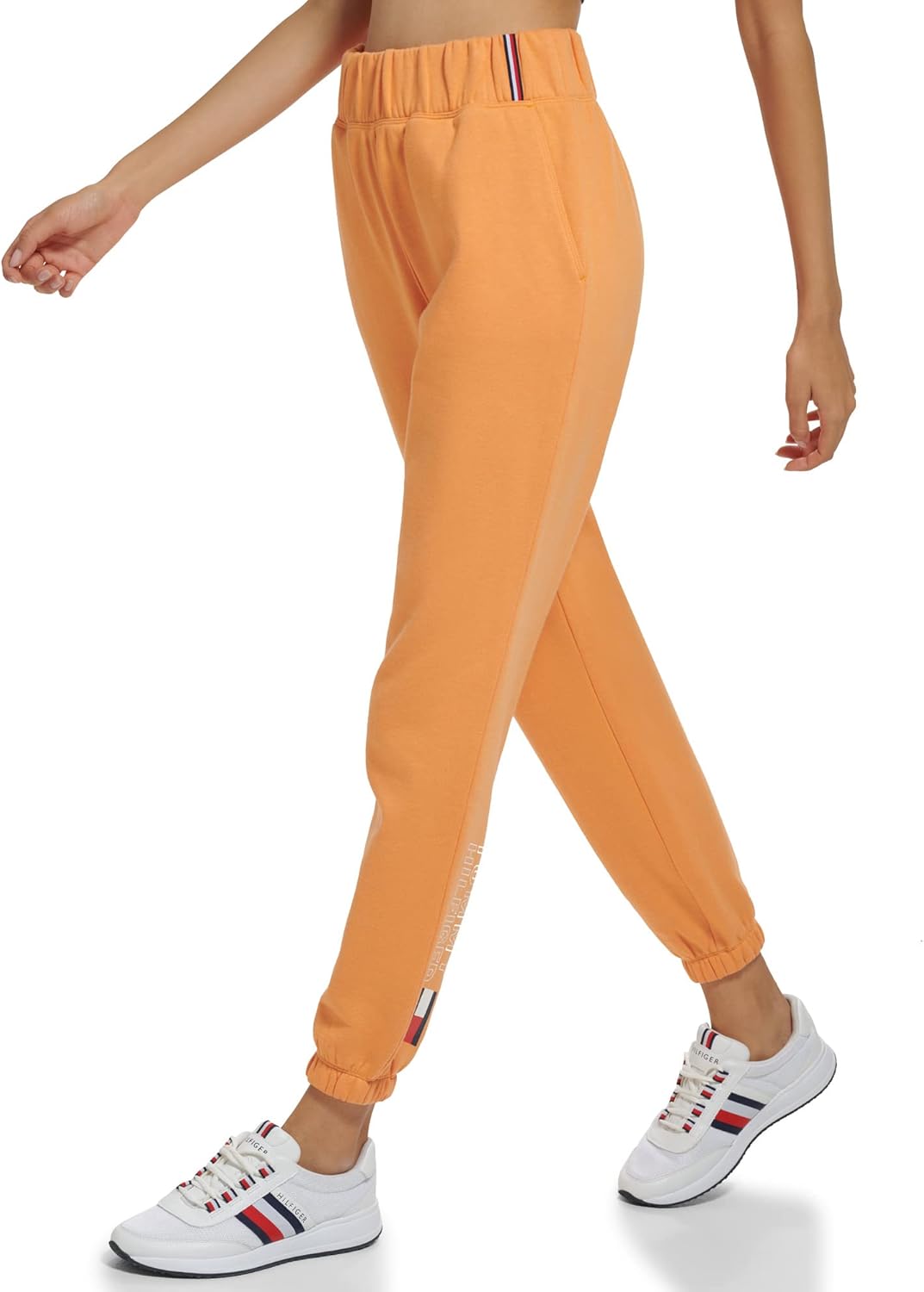 Женские флисовые джоггеры Tommy Hilfiger Global Stripe с эластичным поясом, Apricot — фото 2