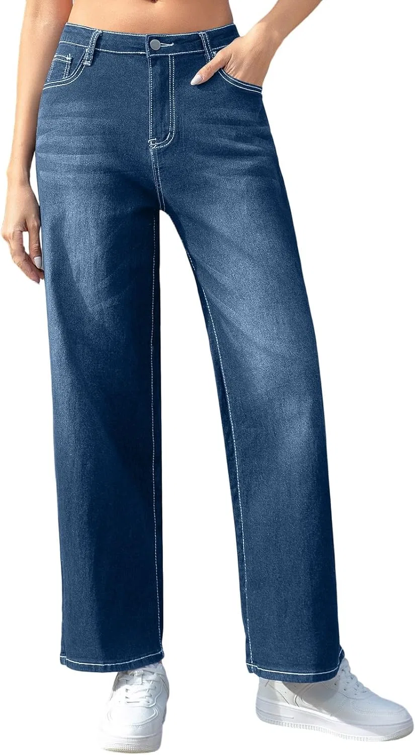 Джинсы с завышенной талией, Wide Leg Jeans, Dark Blue
