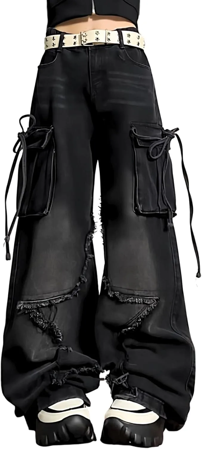 

Брюки-багги для женщин и девушек, джинсы Y2k с прямыми штанинами Hugboom