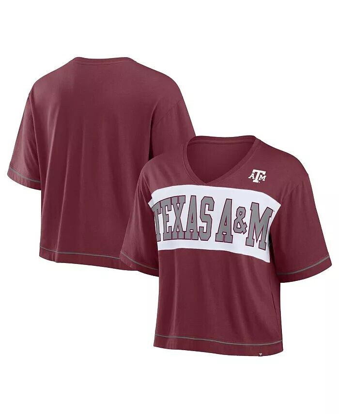 

Женская темно-бордовая футболка Texas A&M Aggies Home Team Bold Fashion Modest с V-образным вырезом и укороченным вырезом Fanatics