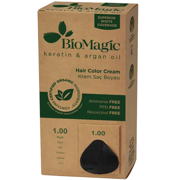 

Краска для волос черная 1.00, 250 г Biomagic Keratin&Argan oil, цвет czarna