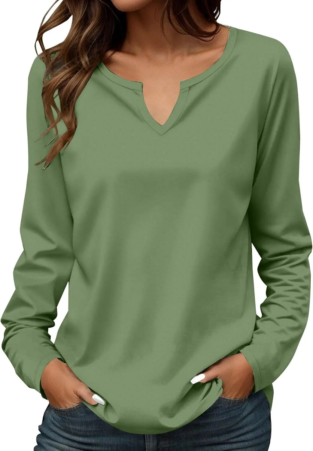 

Свитшот женский Henley V-образный вырез длинный рукав свободный легкий