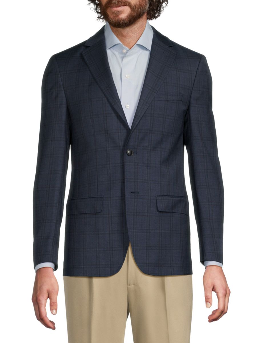 

Приталенный клетчатый пиджак из смесовой шерсти Calvin Klein, цвет Blue Navy