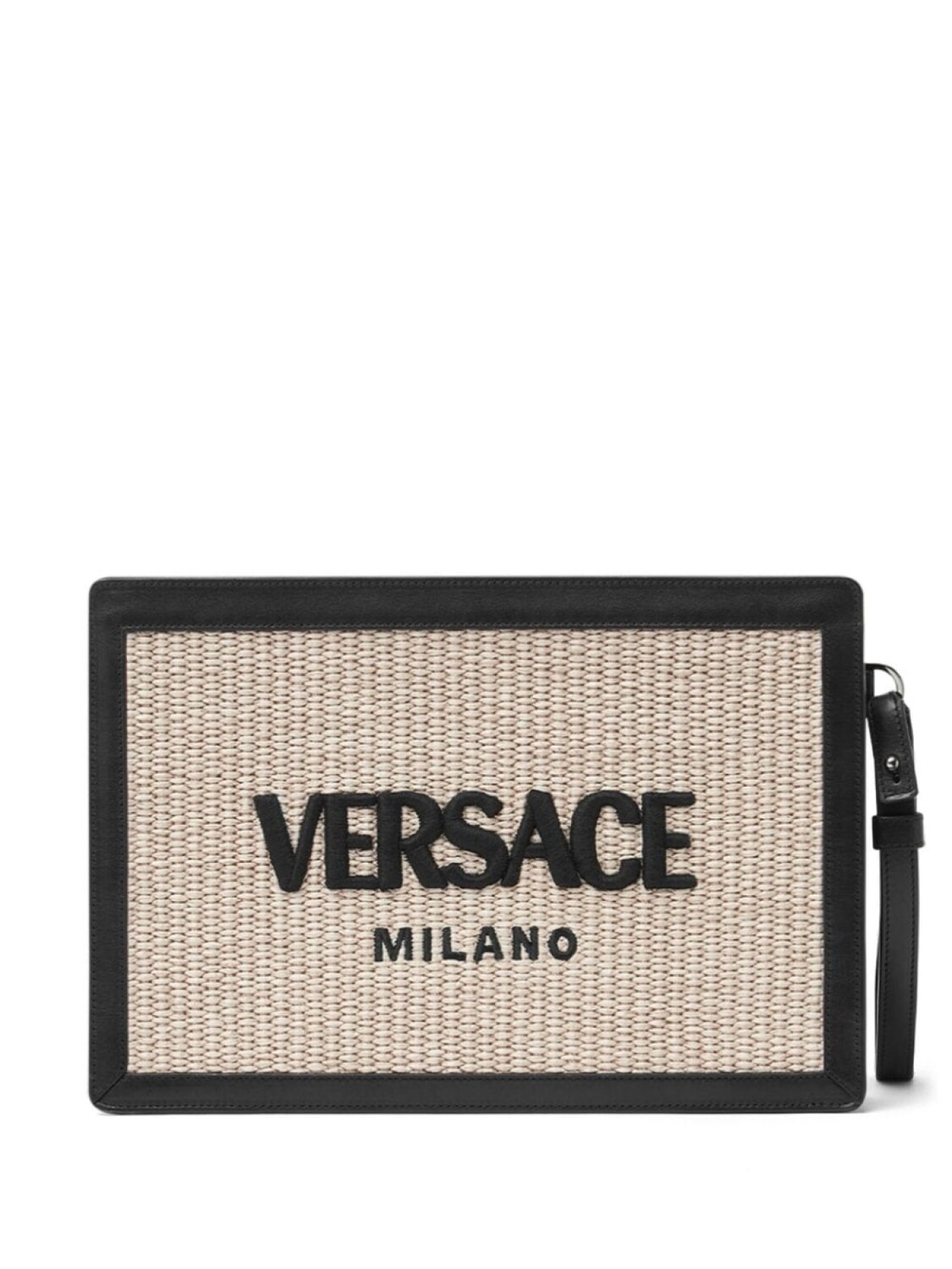 

Versace клатч из рафии с вышитым логотипом, нейтральный цвет