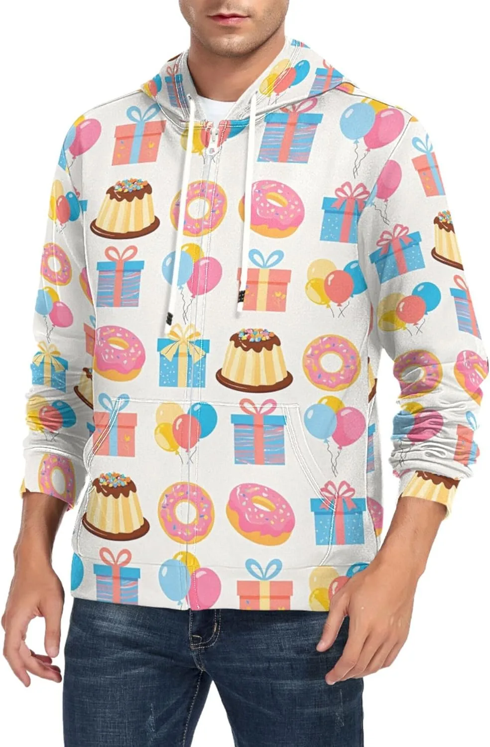 

Мужская толстовка с полной молнией Donuts Balloons Gifts Cakes с длинным рукавом и карманом CUPADA