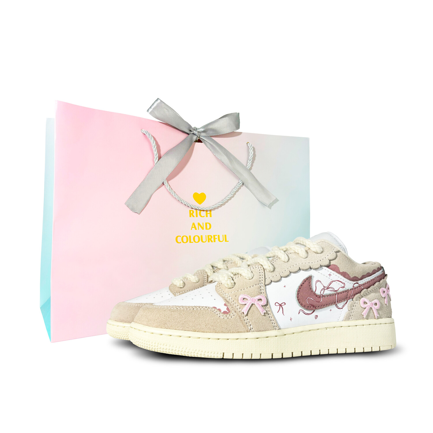 

Кроссовки Air Jordan 1 Vintage Basketball Shoes Women's Low-top White, цвет Ribbon bow