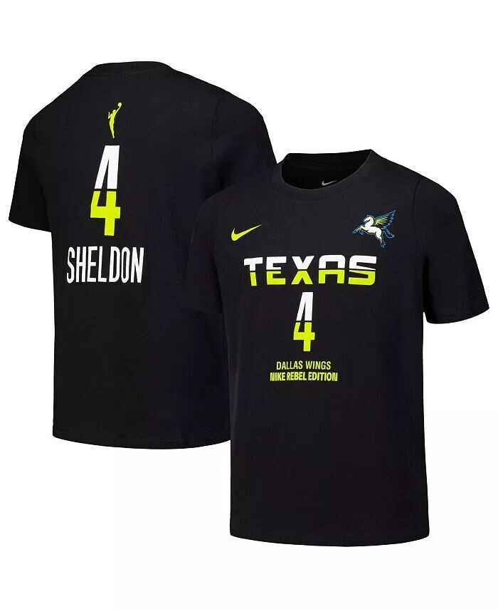 

Футболка с именем и номером от Big Boys and Girls Jacy Sheldon Black Dallas Wings Draft Rebel Edition Nike