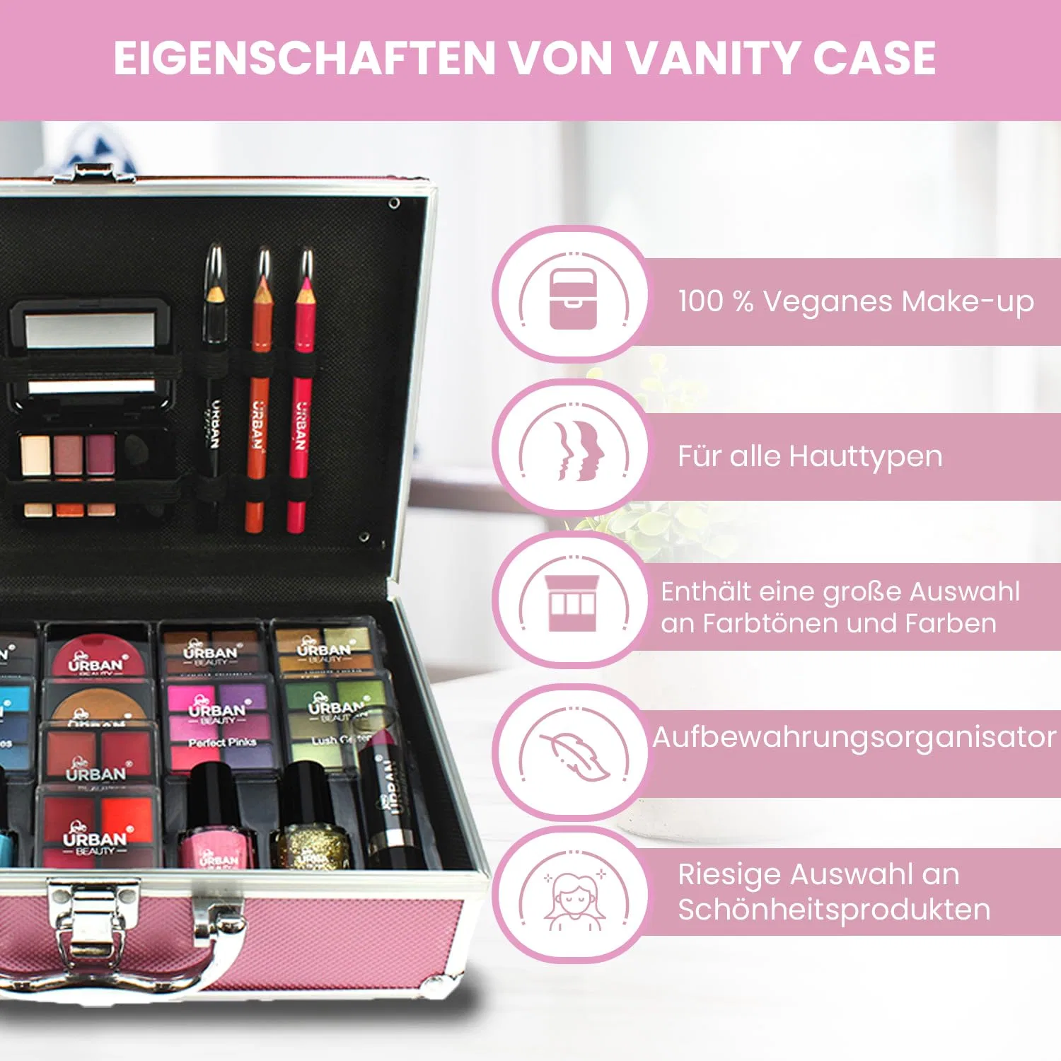 Набор веганской косметики «Hot Pink Vanity Case» из 82 предметов от LOVE URBAN BEAUTY Love Urban Beauty — фото 2