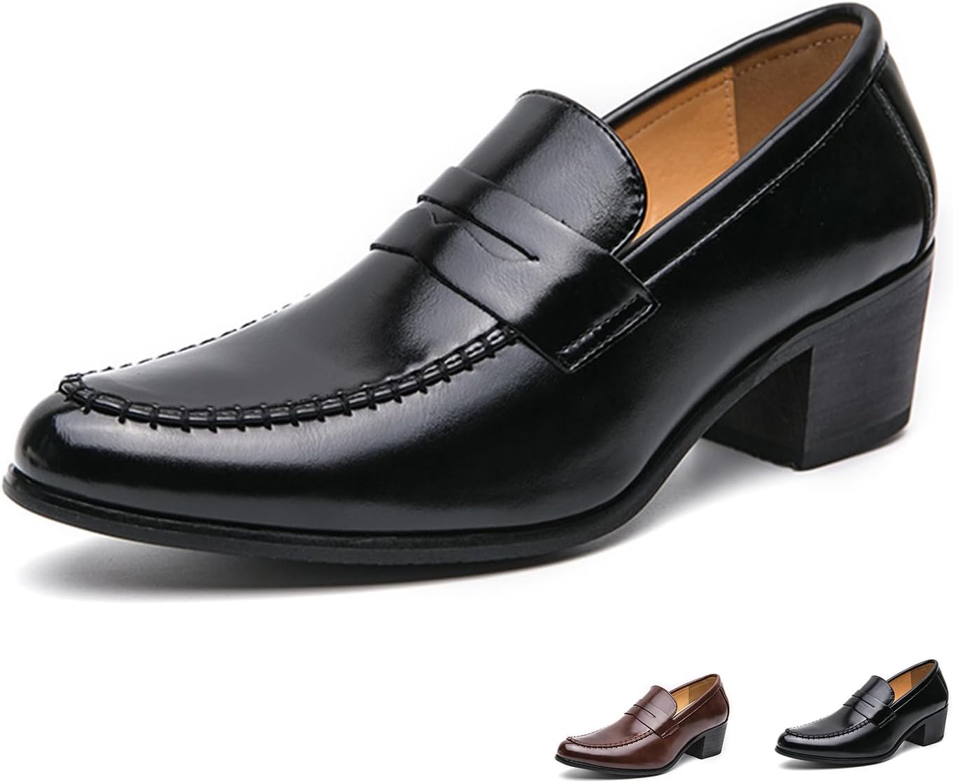 

Мужские кожаные оксфорды с острым носком и широким каблуком, классический стиль, низкий верх, высокие каблуки, слипоны Челси Generic, черный