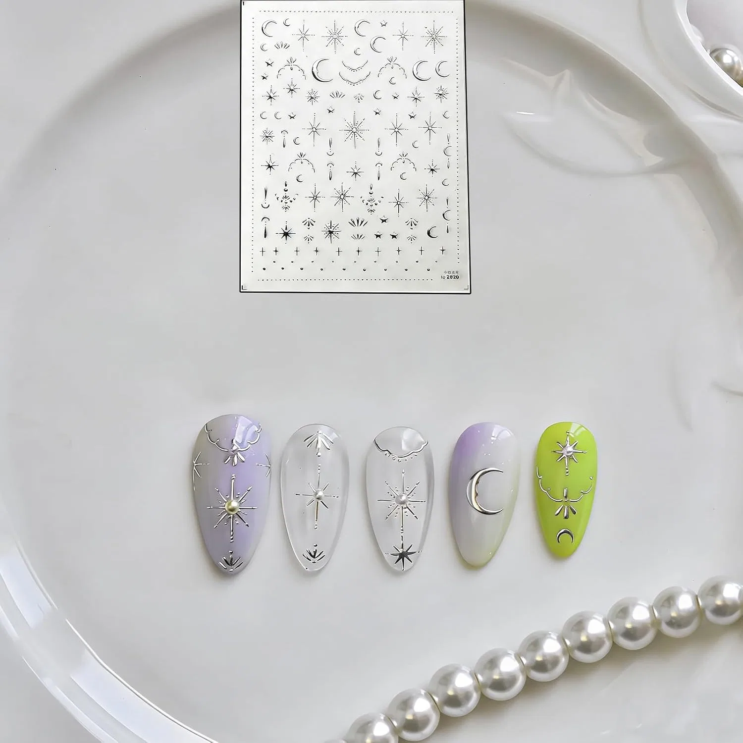 3D самоклеящиеся стикеры для ногтей, серебряные, 3 листа Hsytek, Silver 1 — фото 4
