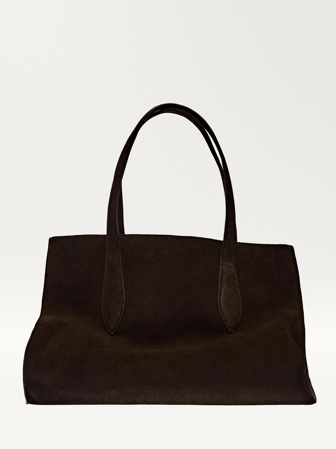 Сумка-тоут из сплит-кожи макси Massimo Dutti, коричневый