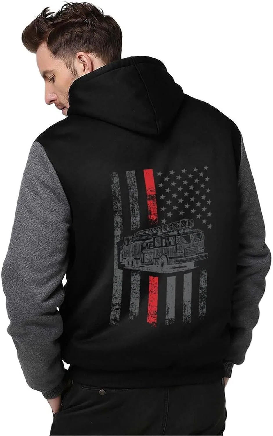 Толстовка на молнии с флагом пожарных, Polyester, Gray-style