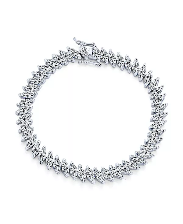 

Теннисный браслет с кубическим цирконием в форме маркиза, 25 карат, чередующиеся черные, белые, прозрачно-голубые цвета, 7,5 дюймов Bling Jewelry, clear