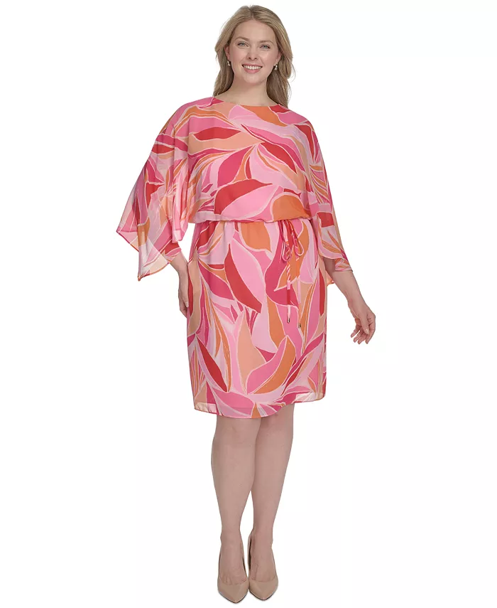 

Платье-блузон больших размеров из шифона с принтом и рукавами 3/4 Jessica Howard, розовый